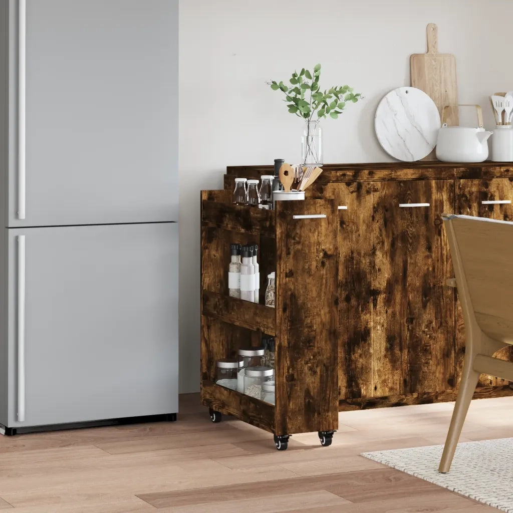 Mobile con Ruote Rovere Fumo 60x22x79 cm in Legno Multistrato 840419