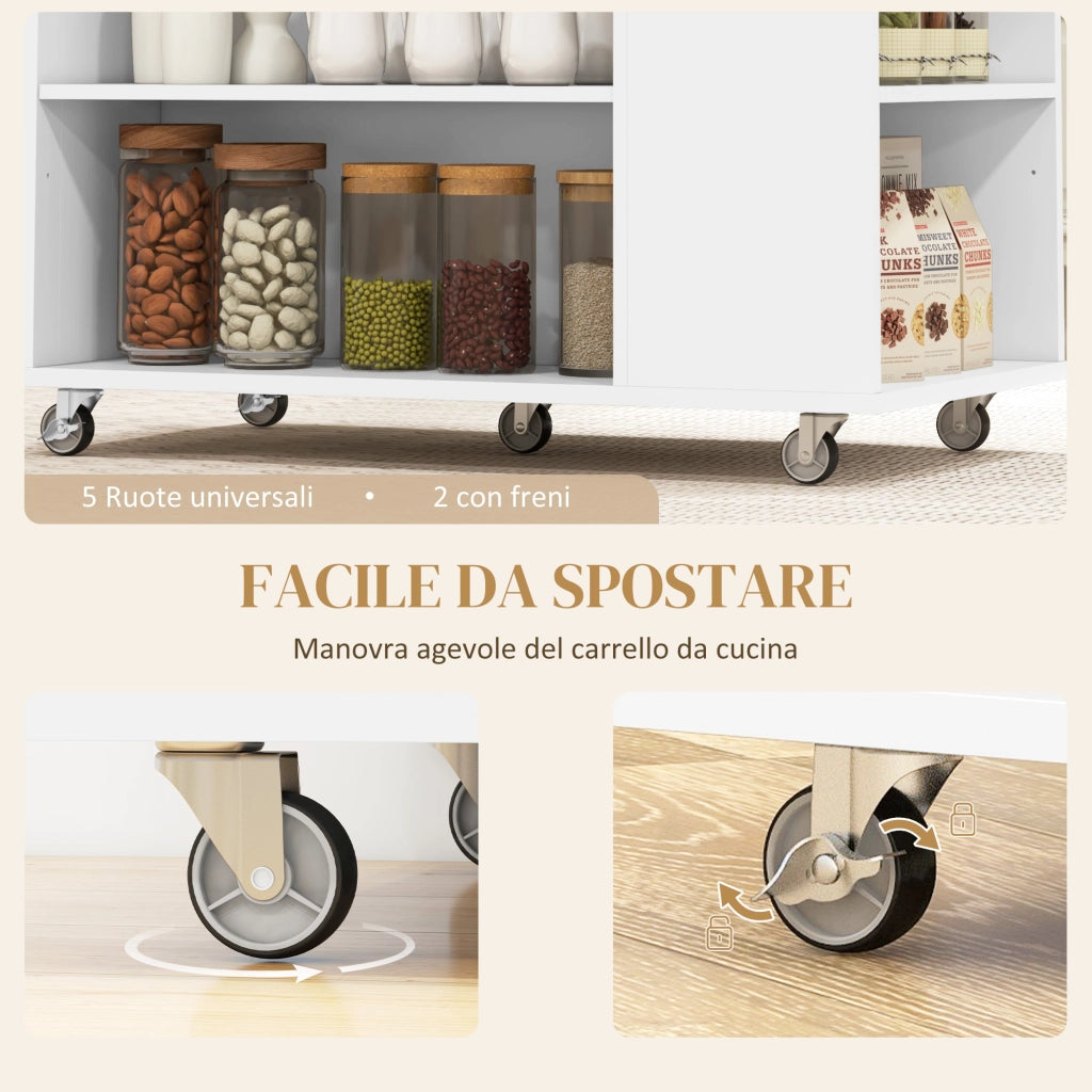 Carrello Cucina con Ripiani Regolabili ¨C Xylo ¨C Legno Bianco 86.5x47x88cm
