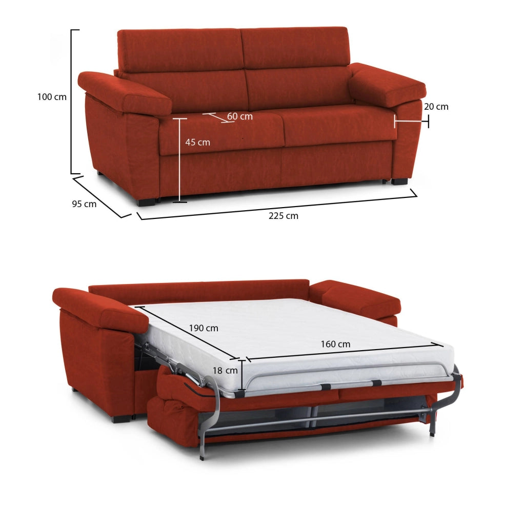 Pacecos, Divano Letto 3 Posti Sfoderabile Made in Italy, 225x95 cm Arancione