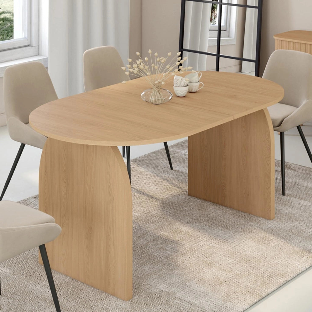Tavolo da pranzo ovale japandi allungabile EDITH 6-10 persone in faggio effetto legno 160-200 cm