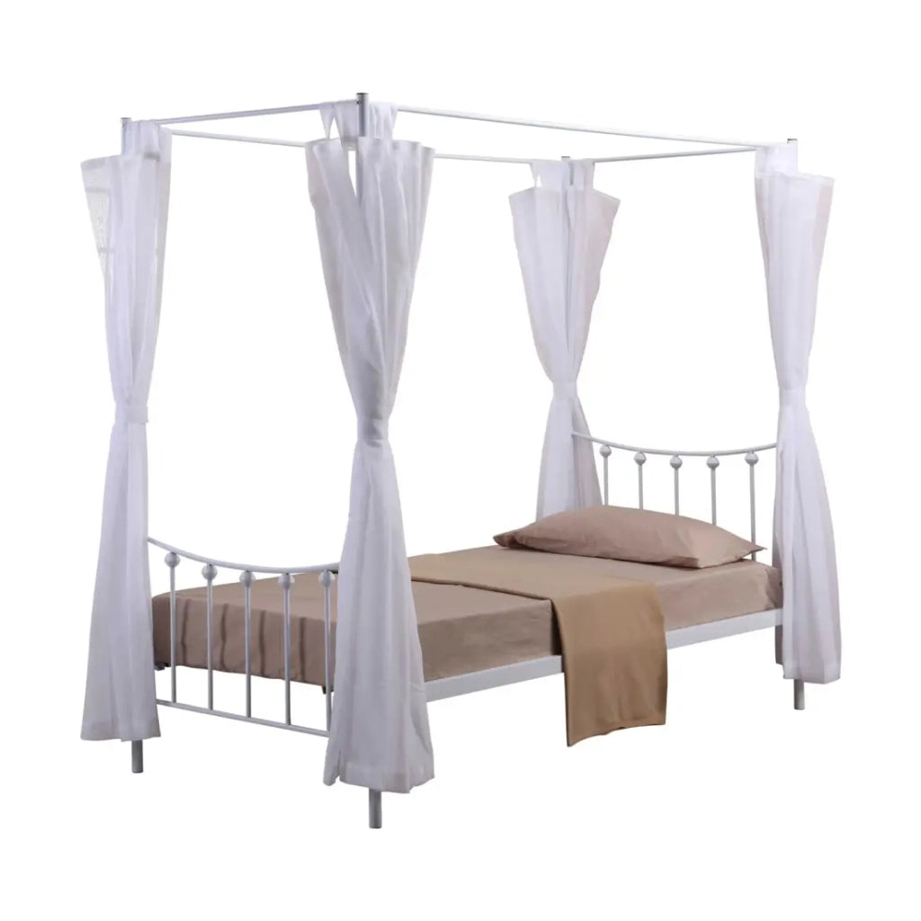 Letto a baldacchino 90 x 200 cm in metallo, collezione AMORE, colore bianco – 208 x 190 x 96 cm