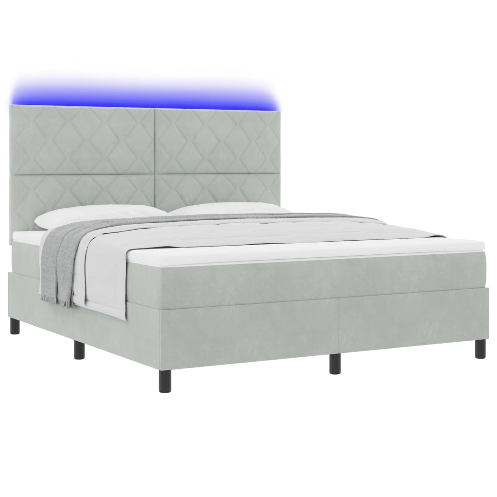Letto con Rete a Molle e Materasso & Luce LED Grigio Chiaro 180x200 cm Velluto