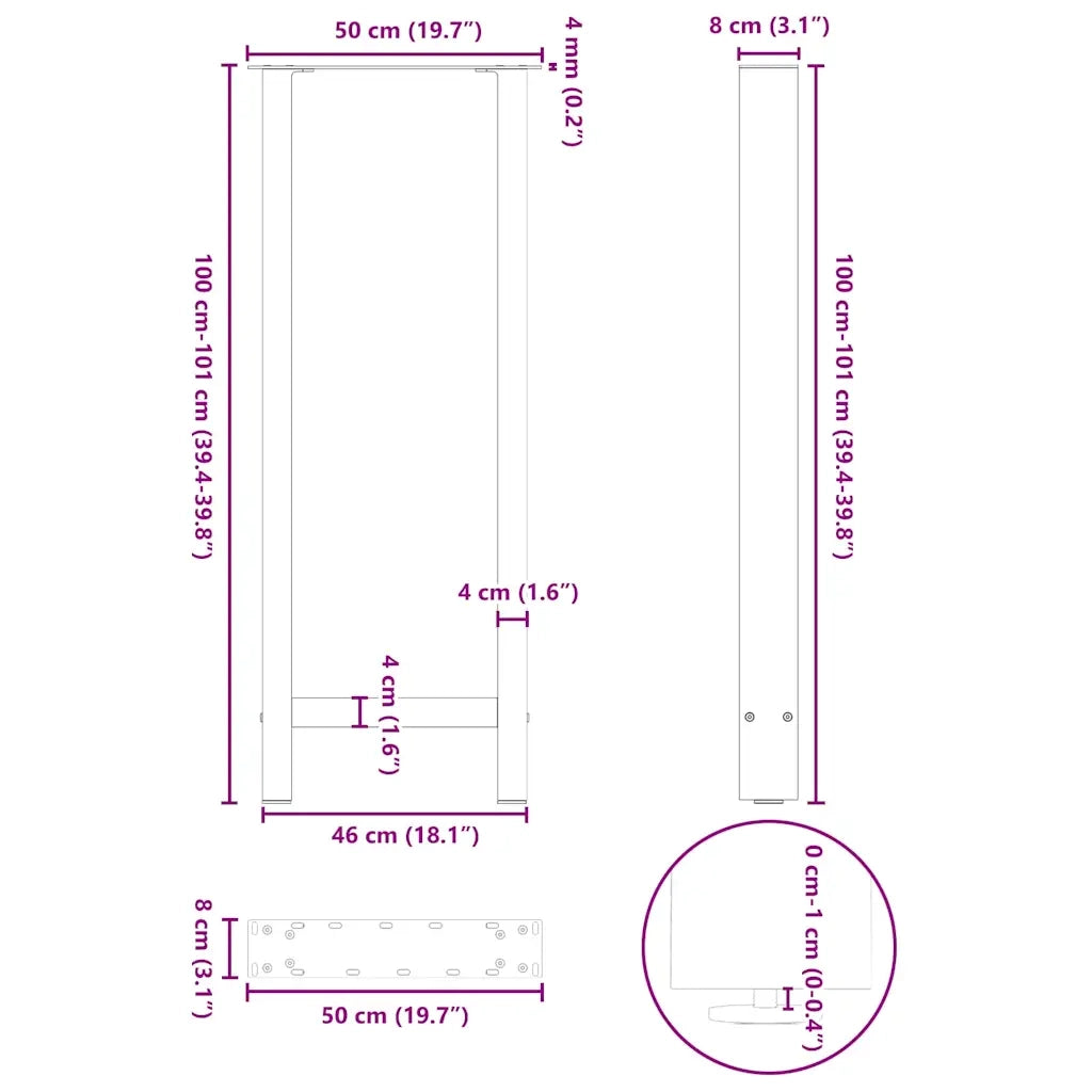 Gambe per tavolo da bar nere 2 pz 50x(100-101) cm in acciaio 4013340