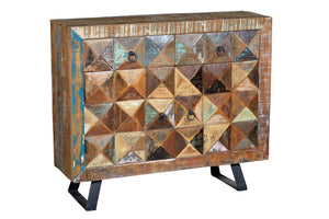 Credenza 4 ante scorrevoli e scaffali interni in rattan e  mango