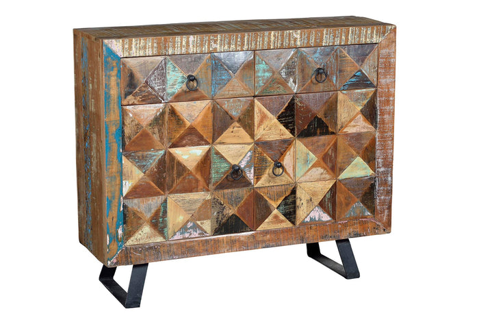 Credenza 4 ante scorrevoli e scaffali interni in rattan e  mango