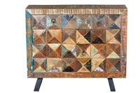 Credenza 4 ante scorrevoli e scaffali interni in rattan e  mango