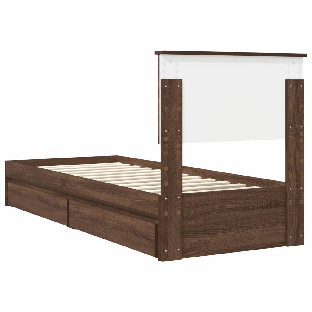 Letto con Contenitore con testiera Rovere Marrone 75 x 190 cm