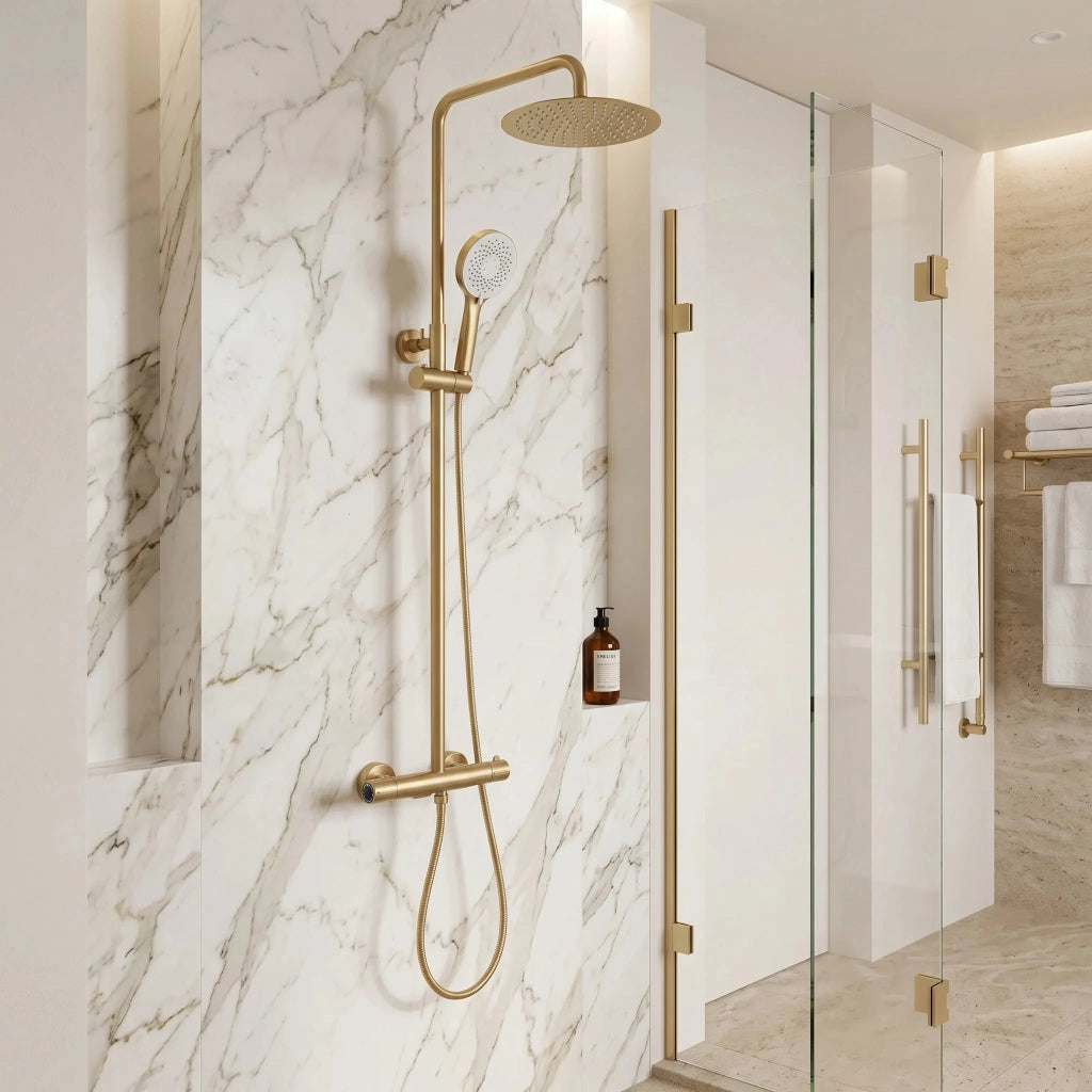 Set Doccia Da Incasso Con Termostatato Drop Brush Gold