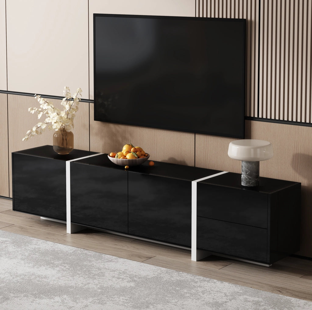 Mobile TV moderno 170 cm nero e bianco con ante e cassetto