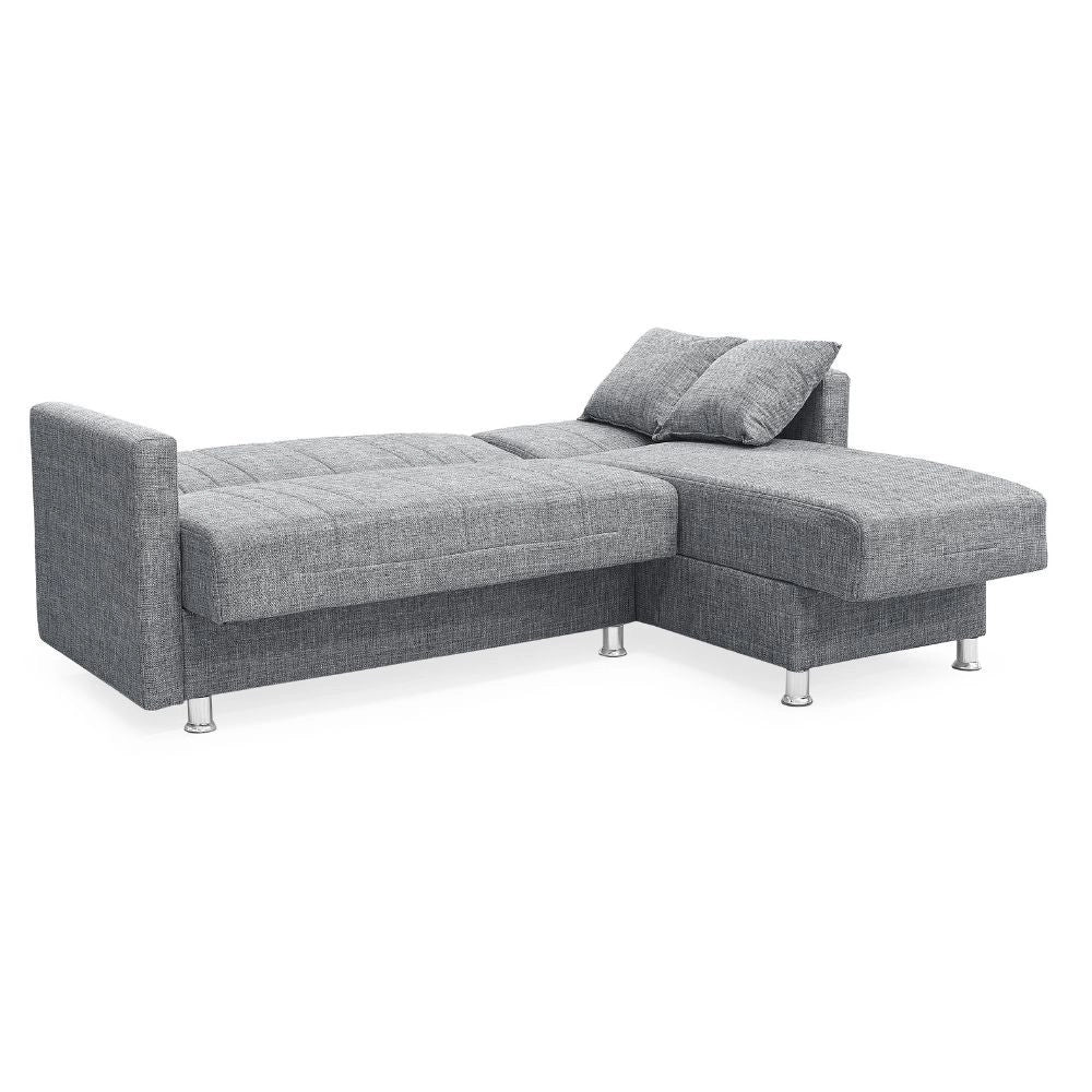 Divano letto Oasis con penisola contenitore reversibile tessuto grigio 200x134x80H