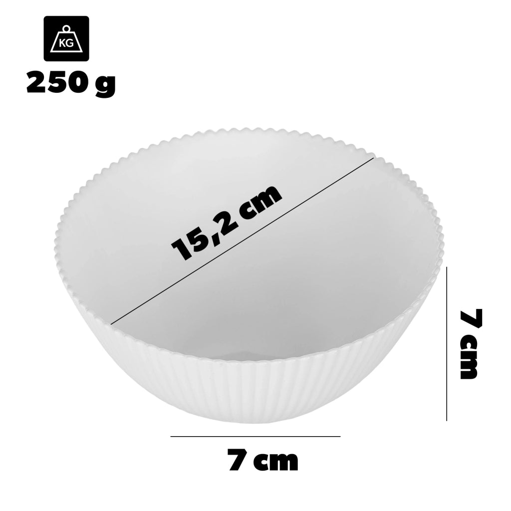 Set di 6 ciotole da insalata KADAX in vetro da 15 cm per zuppe e snack, bianche, scanalate.