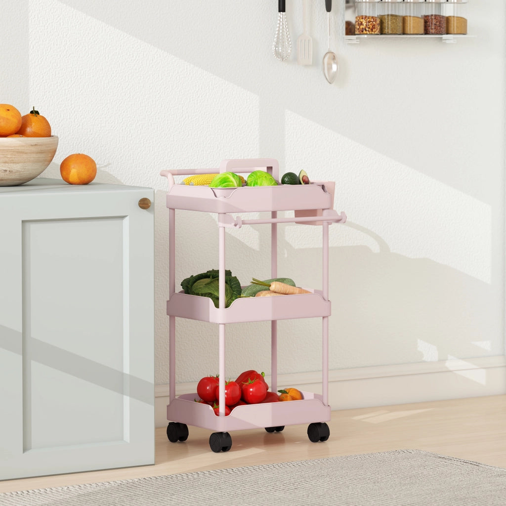 Carrello Portautensili a 3 Livelli con Cestini ¨C Minimal ¨C Rosa 50x50x100 cm
