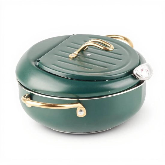 Piastra per Frittura a Induzione 14 cm - Acciaio Inossidabile - Manico Isolato - Frittura Sicura - Verde Scuro - Piastra per Frittura