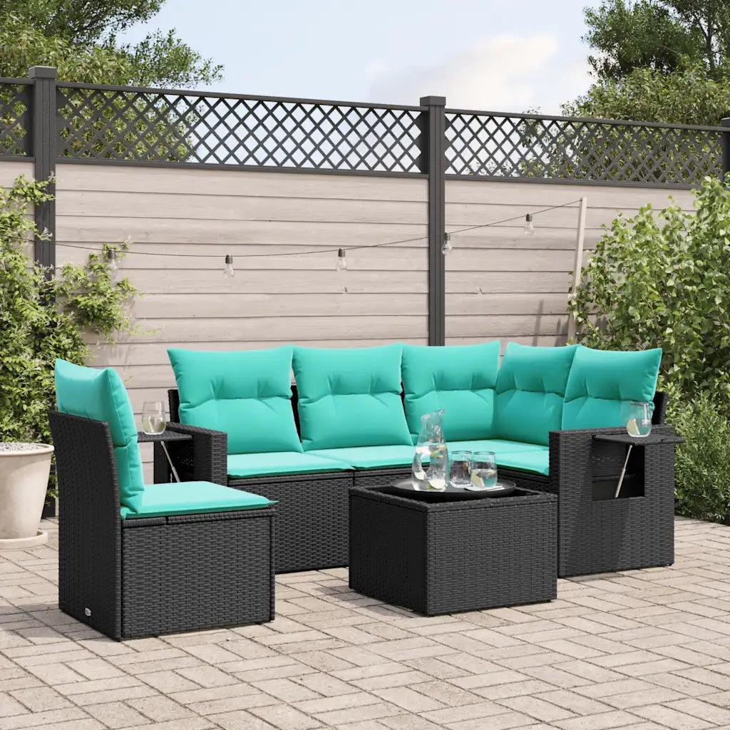 Set Divani da Giardino 6 pz con Cuscini Nero in Polyrattan 3220176