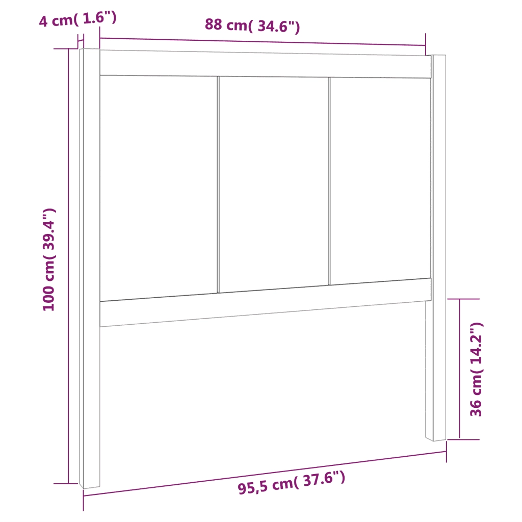 Testiera | Testata per Letto Nera 95,5x4x100 cm in Legno Massello di Pino