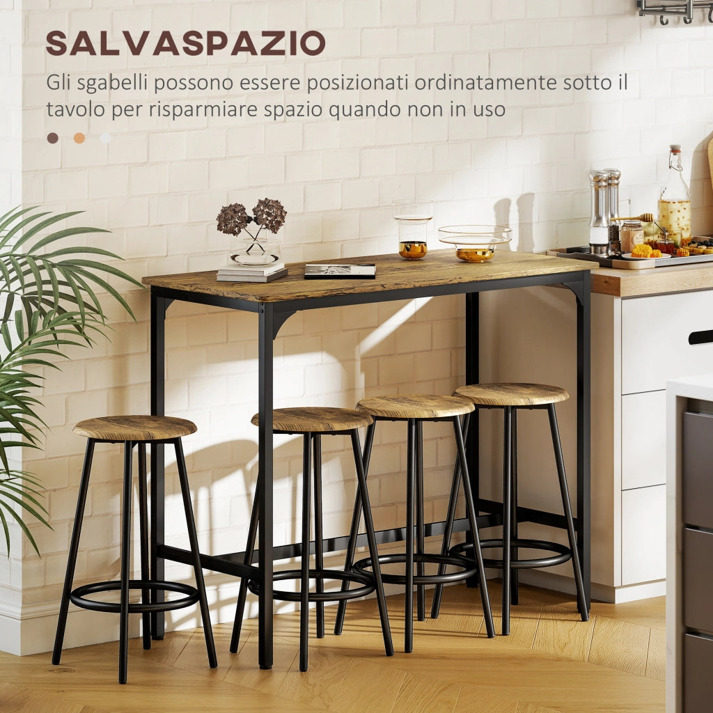 Set da Bar 5 pezzi con Tavolo alto e 4 Sgabelli ¨C zephmum ¨C Stile Industriale Marrone e Nero