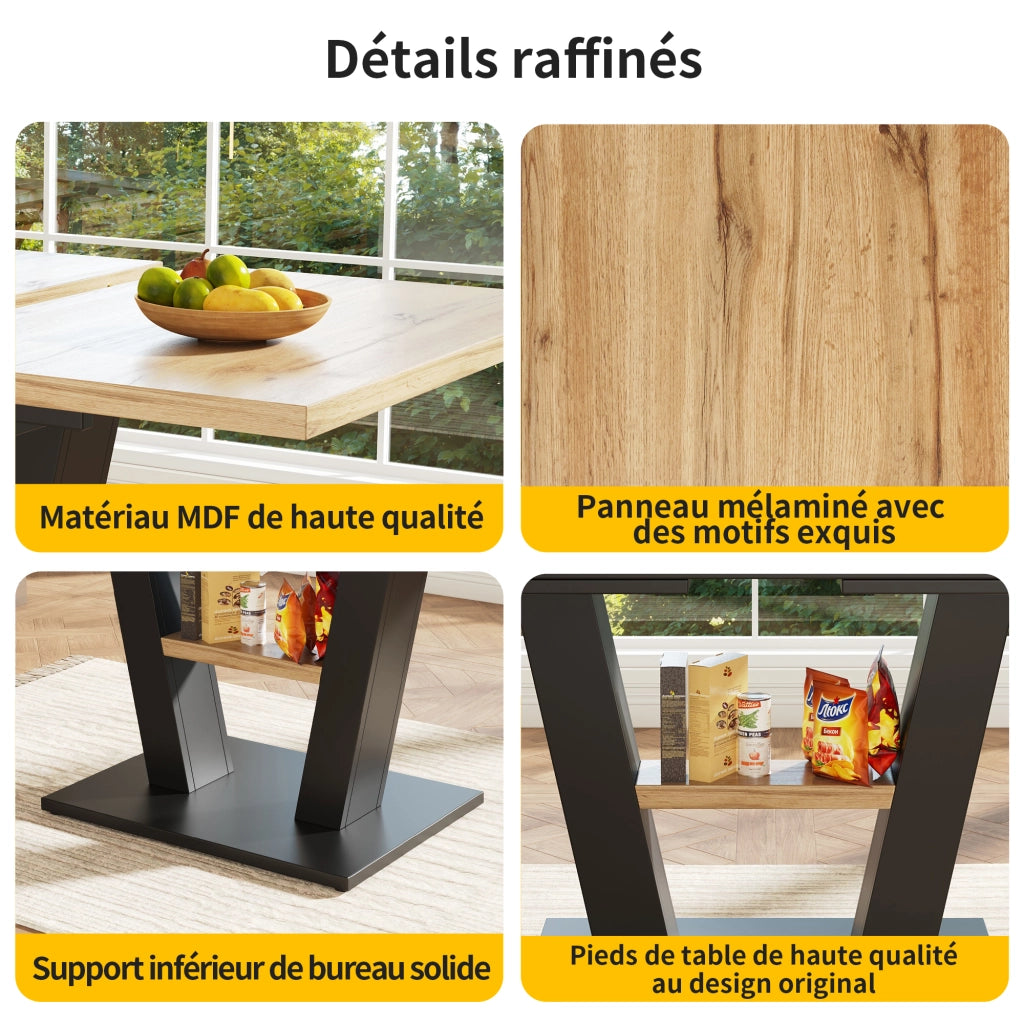 Tavolo da pranzo allungabile con 4 sedie, struttura in MDF e metallo, nero e naturale, 118 × 70 × 75 cm