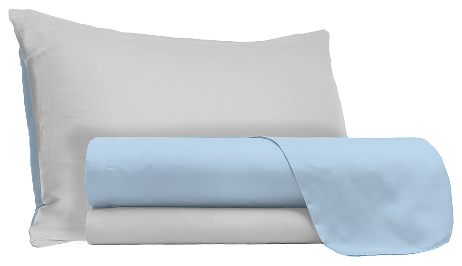 Set Lenzuola 1 Piazza e Mezzo Sopra Sotto e Federe Doubleface Azzurro/Grigio Chiaro