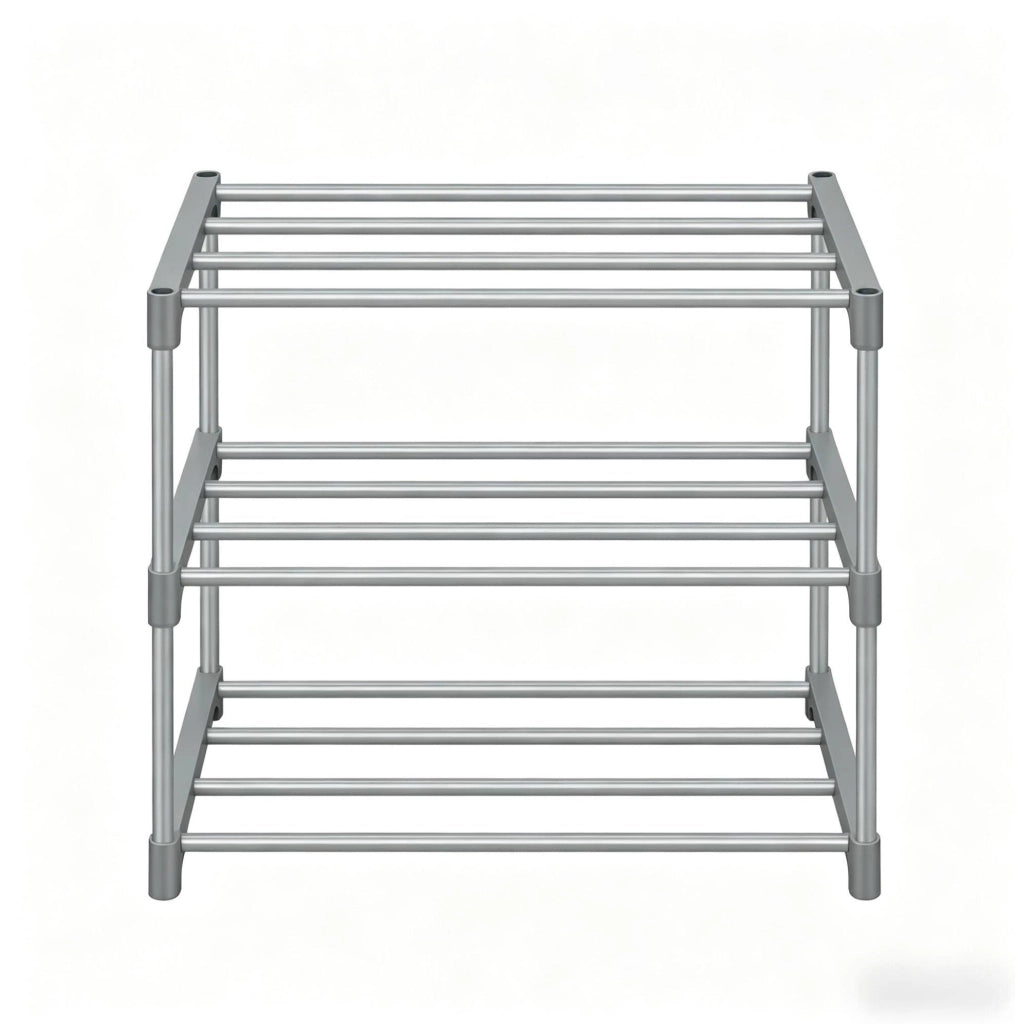 Scarpiera aperta 42x30x37 cm grigia in metallo, 3 ripiani