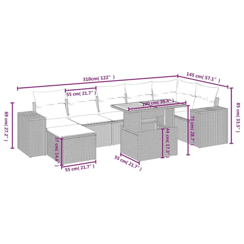 Set Divani da Giardino con Cuscini 8 pz Nero in Polyrattan 3275933