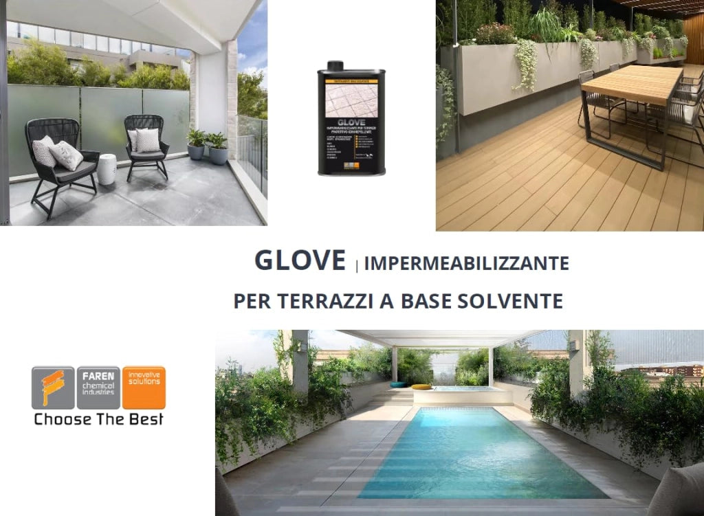 GLOVE impermeabilizzante per terrazzi a base solvente protettivo idrorepellente protegge dalle infiltrazioni muffe 1 LT