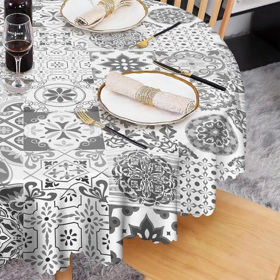 Tavolo da pranzo con tovaglia rotonda, 150 cm, stile bohemien, tovaglie da tavolo bohemiane, lavabile, tovaglia in poliestere, impermeabile all'acqua, duraturo, resistente ai graffi, per cucina, sala da pranzo, tavolo da salotto, feste, cena, giardino