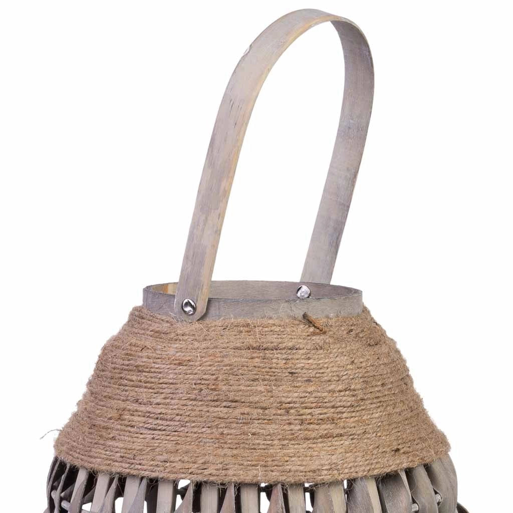 Lanterna in bambù e legno con portacandele in vetro D29x55h cm