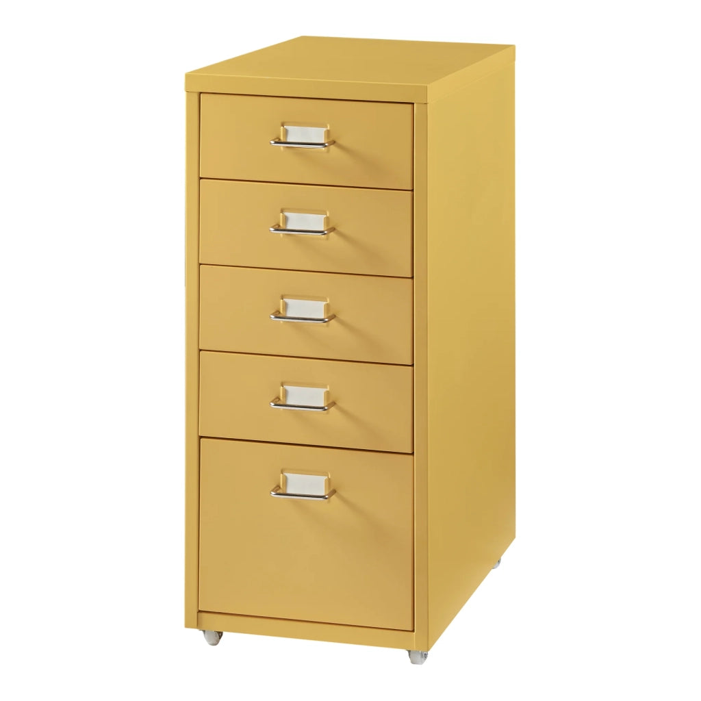 Mobiletto da ufficio mobile contenitore su ruote con 5 cassetti 69 x 28 x 41 cm giallo 03_0009101