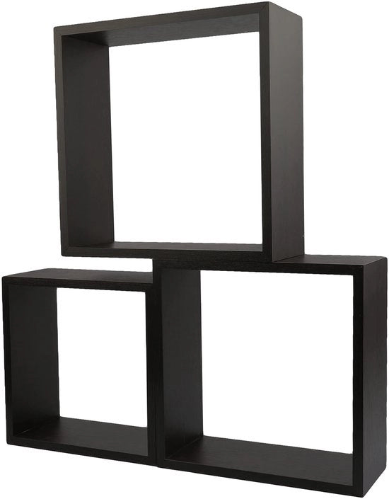 Set di Scatole in Legno di 3 pezzi - Scatole in Legno - Libreria - Decorazioni - Legno - Nero - 15/20/25 cm - Scatola