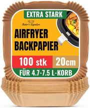 Papier da forno per Airfryer, 100 pezzi - Quadrato - 24 cm per contenitori 7-9 litri - Papier da forno non trattato per Airfryer - Ideale per forni, padelle e teglie - Facile da pulire
