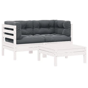 Set Divani da Giardino 3 pz con Cuscini Bianco in Massello Pino cod mxl 75696