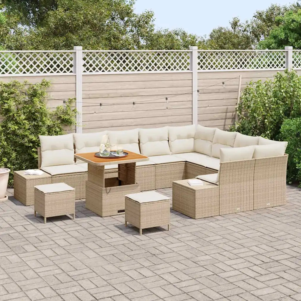 Set Divano da Giardino con cuscino 12 pcs Beige Poly Rattan
