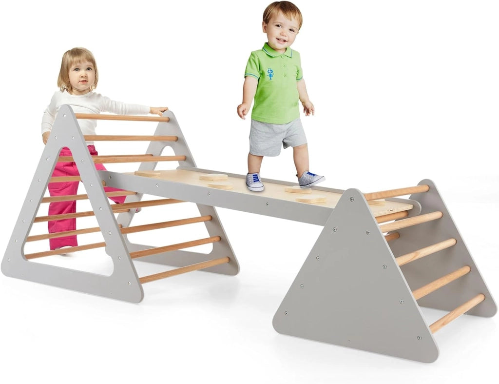 Set da Arrampicata 3 in 1 per Bambini, 3 Pezzi con 2 Scale Triangolari e 1 Rampa, Scala Giochi Arrampicata per Bambini 3+ Anni (Grigio)