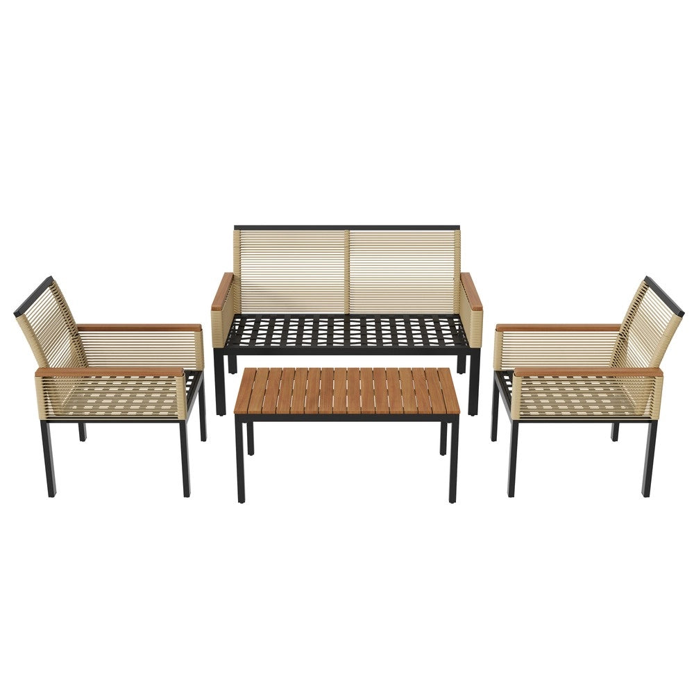 Set Divano da Giardino con Cuscini, 2 Poltrone e Tavolo ¨C Xylo ¨C Rattan, Beige