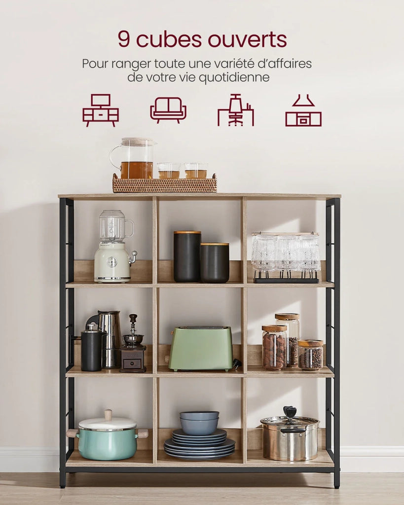 Mobile contenitore a 3 ripiani libreria in stile industriale 9 cubi per soggiorno ufficio corridoio cucina 100 x 30 x 1031 cm marrone 12_0006397