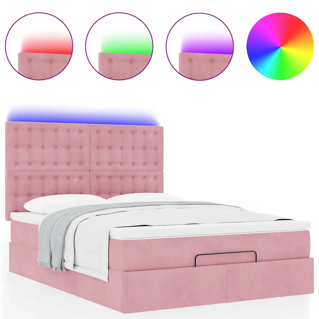 Struttura Letto Pouf con Materassi Rosa 140x190 cm in Velluto 3314467