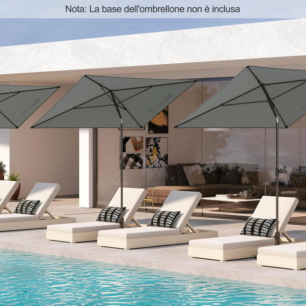 Ombrellone per Patio 213 X 140 cm, Ombrellone Rettangolare da Esterno con Inclinazione Regolabile, Borsa di Trasporto, Parasole Pieghevole per Veranda, Giardino, Piscina, Spiaggia (Grigio)