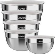Set di 5 Mengkommen in Acciaio Inossidabile (1.45L, 1.8L, 2.5L, 3.2L, 4L), Lato Spesso per una Facile Presa e Servizio, Stivabile per una Conservazione Facile, Multifunzionale da Utilizzare in Cucina