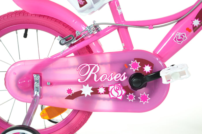 SCH ROSES 16", bicicletta per bambini, adatta ad etÃ  tra i 5 e i 7 anni, per altezza tra 105 e 135 cm, con cestino, c