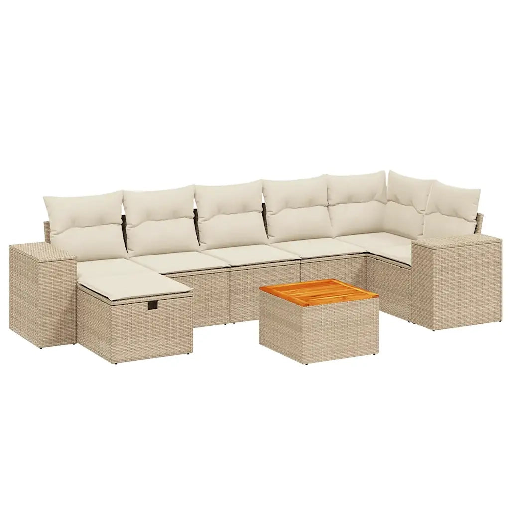 Set Divano da Giardino 8 pz con Cuscini Beige in Polyrattan 3265181