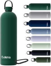 Flessa in acciaio inossidabile con manico e cinghia di trasporto - 500 ml / 750 ml / 1 l / 1,5 l termos, isolato, 100% impermeabile e BPA-free, termos per sport, ufficio e uso quotidiano (verde smeraldo, 1500 ml)