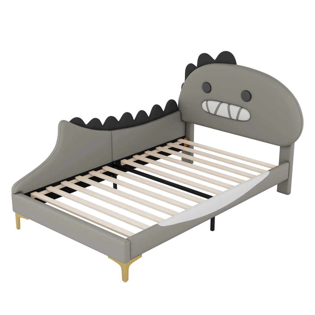 Letto basso per bambini dinosauri in PU grigio 90x200 cm