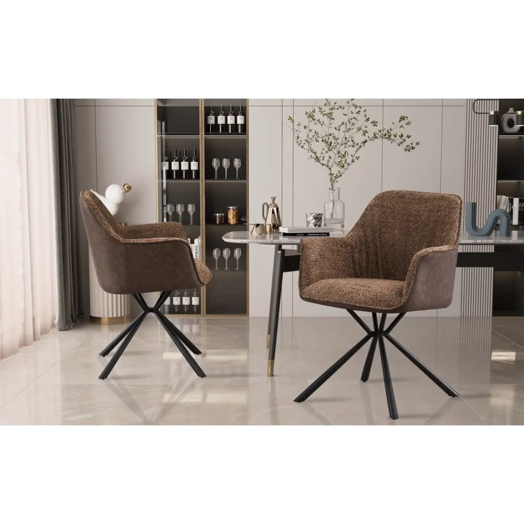Sedia LUCIA - Bouclé Sabbia & Schienale PU Marrone - H82.5 × L62 × P63 cm - Stile design