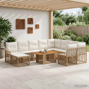 Set Divano da Giardino 11 pz Naturale e Bianco Crema polyrattan 3438040