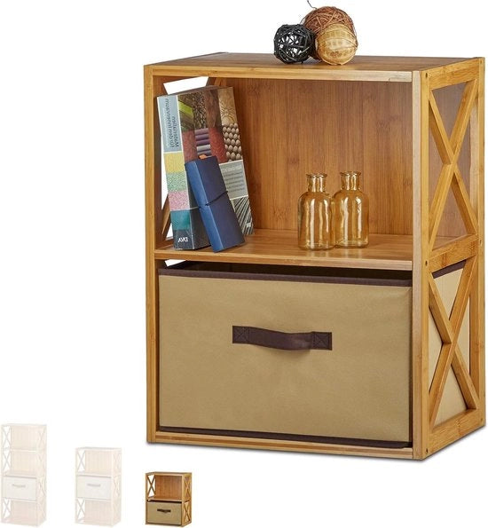 Racchetta in bambù con cassetto e 2 livelli - armadio per bagno e cucina - 54x42x29 cm - marrone naturale