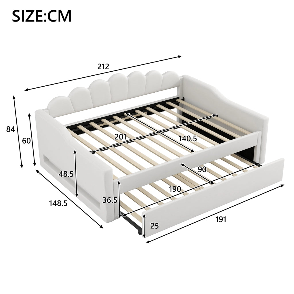 Letto da giorno 140x200 cm con letto estraibile e LED; beige