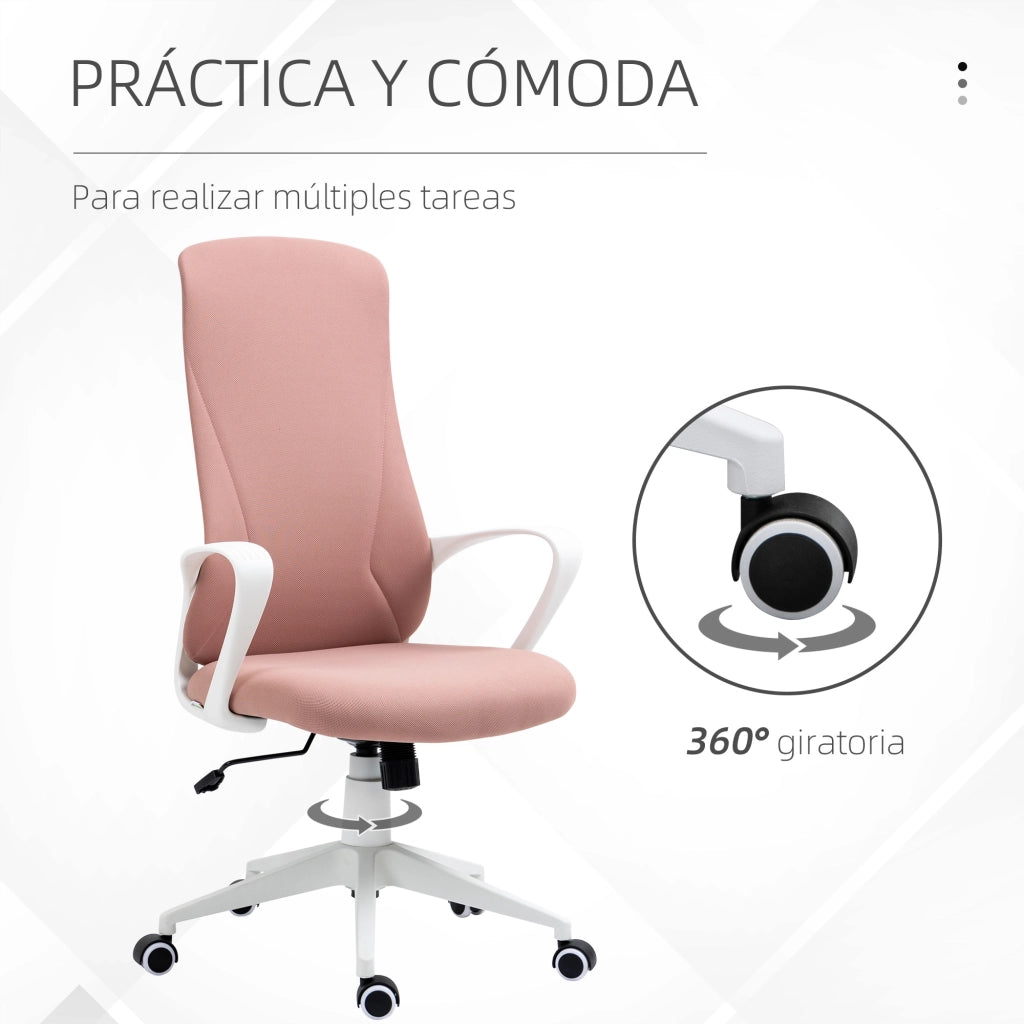 Sedia da Ufficio Giratoria con Schienale Alto e Braccioli ¨C Zephmum ¨C Rosa 62x56x110-119,5cm