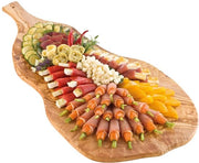 Pannello di legno di olivo, pannello per snack, pannello di legno per buffet, grande con maniglia | Lunghezza ca. 70 cm, larghezza ca. 35-40 cm