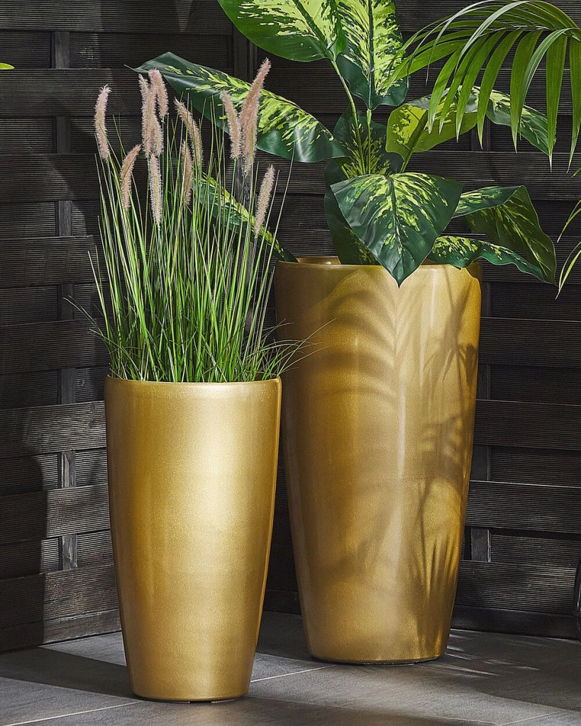 Vaso da fiori per piante da interno per esterni Miscela di pietre dorate Lucido rotondo alto 40 cm