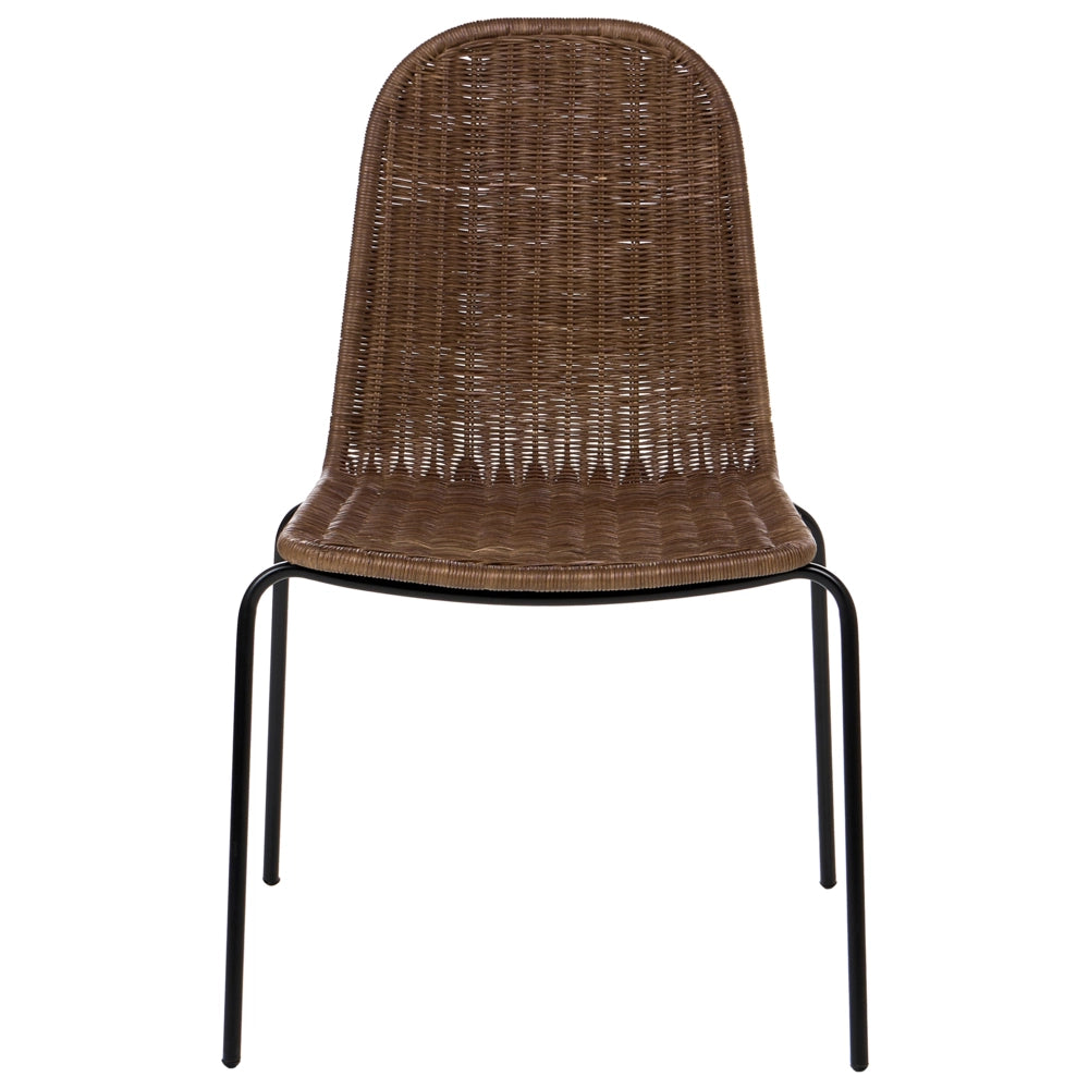 Set di 2 sedie da pranzo con seduta e schienale in rattan marrone scuro e gambe in ferro, senza braccioli